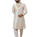 Stunning Beige Banarasi Brocade Achkan with Soft Pink Churidar | Father Son Combo | Perfect for Grooms